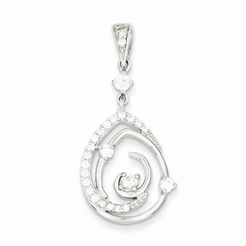 Sterling Silver Fancy Swirl w/ CZ Teardrop Pendant, Pendants for Necklace