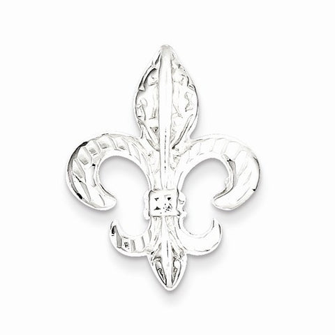Sterling Silver Diamond-Cut Fleur De Lis Slide Pendant, Pendants for Necklace