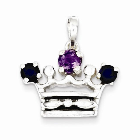 Sterling Silver Amethyst & Iolite Polished Crown Pendant, Pendants for Necklace