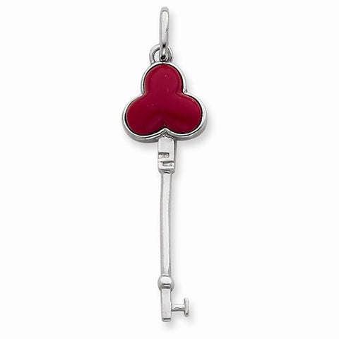 Sterling Silver Reconstructed Stone Clover Top Small Key Pendant, Pendants for Necklace