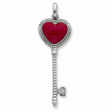 Sterling Silver Reconstructed Stone Heart Top w/ CZ Key Pendant, Pendants for Necklace