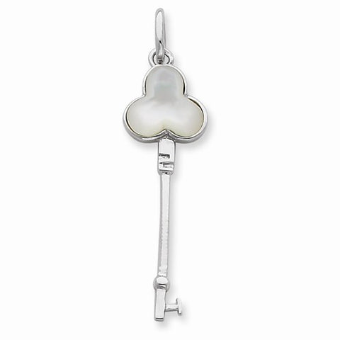 Sterling Silver Mother Of Pearl Clover Small Key Pendant, Pendants for Necklace