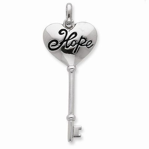 Sterling Silver Heart Top w/ Hope Inscription Key Pendant, Pendants for Necklace