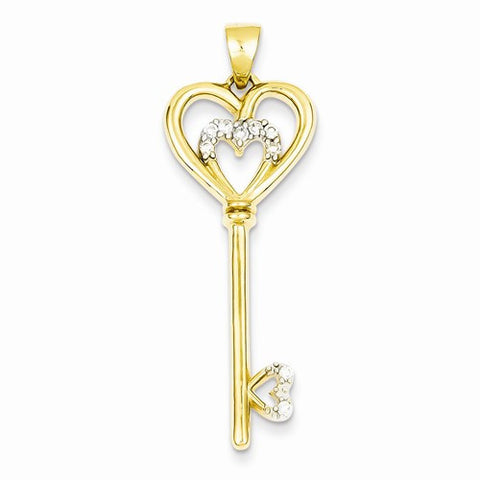 Sterling Silver with vermeil CZ Heart within Silver Heart Key Pendant, Pendants for Necklace