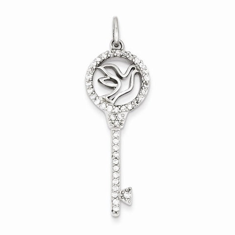 Sterling Silver Dove Outline Top CZ Key Pendant, Pendants for Necklace
