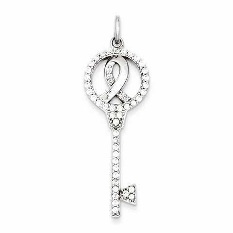 Sterling Silver Breast Cancer Awareness Symbol CZ Key Pendant, Pendants for Necklace