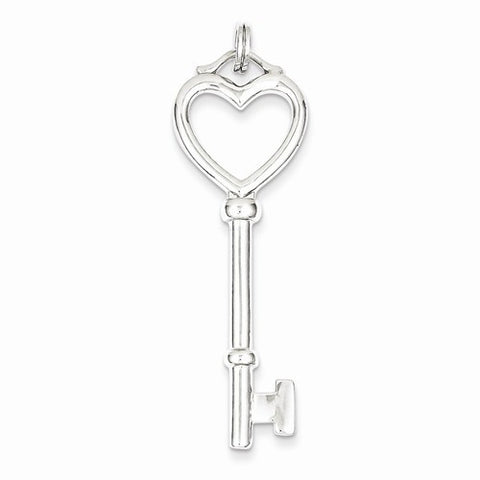 Sterling Silver Open Heart Top Large Key Pendant, Pendants for Necklace