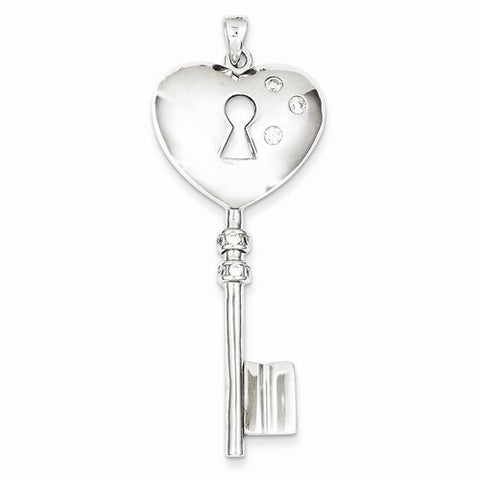Sterling Silver CZ Heart Key pendant, Beautiful Pendants for Necklace