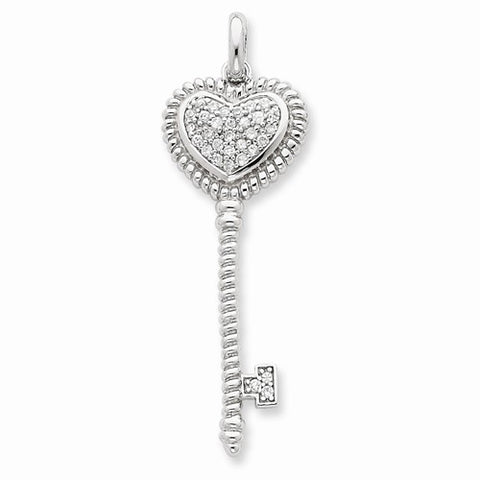 Sterling Silver CZ Heart Top Key Pendant, Pendants for Necklace