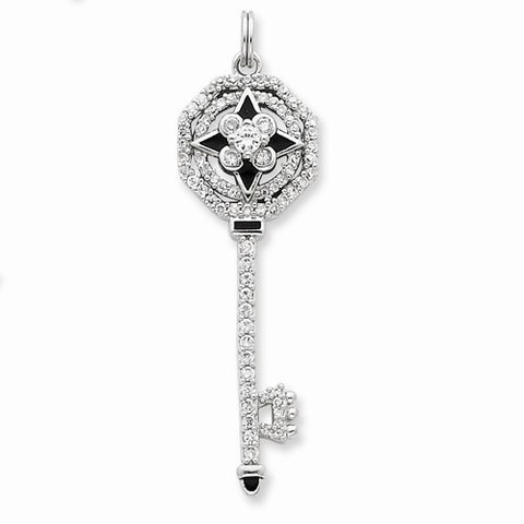 Sterling Silver Enameled CZ Octagon Key Pendant, Pendants for Necklace