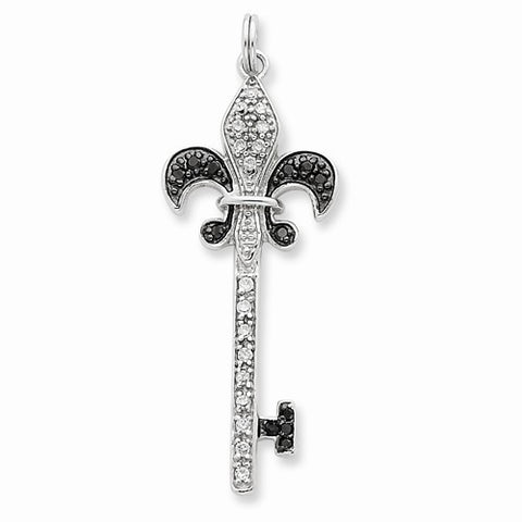 Sterling Silver Black & White CZ Fleur de Lis Key Pendant, Pendants for Necklace