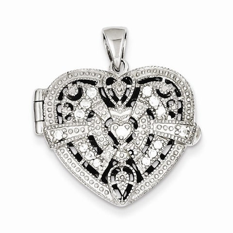 Sterling Silver CZ Design Heart Locket