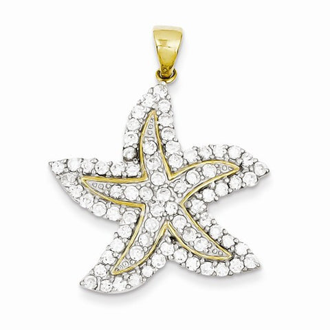 Sterling Silver Flash Gold-Plated and CZ Starfish Pendant, Pendants for Necklace