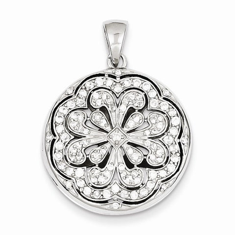 Sterling Silver CZ Circle w/ Flower Design Locket