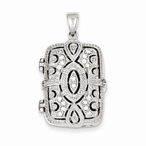 Sterling Silver CZ Oval Design Square Locket