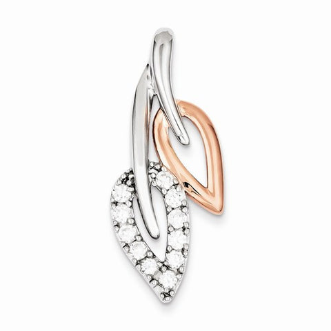 Sterling Silver & Rose Vermeil CZ Leaf Slide Pendant, Pendants for Necklace