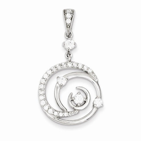 Sterling Silver Fancy Swirl w/ CZ Circle Pendant, Pendants for Necklace