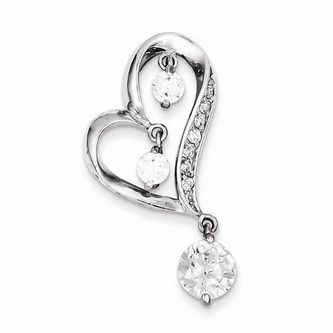 Sterling Silver CZ Dangles Heart Slide Pendant, Pendants for Necklace