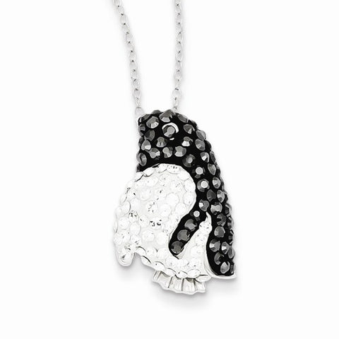 Sterling Silver Black & White Stellux Crystal Penguin Necklace