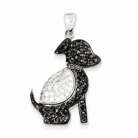 Sterling Silver Black and Clear CZ Dog Pendant, Pendants for Necklace