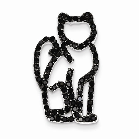 Sterling Silver Black CZ w/ Black Rhodium Plating Cat Slide Pendant, Pendants for Necklace