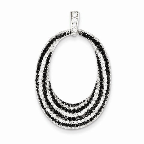 Sterling Silver Black and White CZ Open Oval Fancy Pendant, Pendants for Necklace