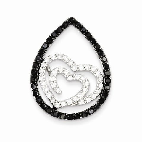 Sterling Silver White & Black CZ Heart Teardrop Slide Pendant, Pendants for Necklace