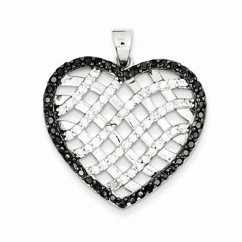 Sterling Silver Black & White CZ Lattice Heart Pendant, Pendants for Necklace