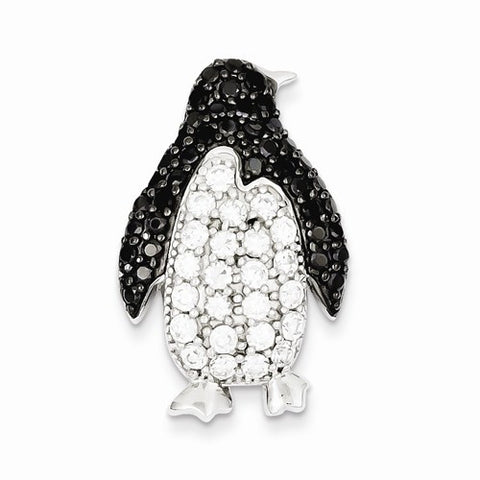 Sterling Silver Black & White CZ Penguin Slide Pendant, Pendants for Necklace