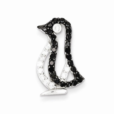 Sterling Silver Black & White CZ Penguin Pendant, Pendants for Necklace