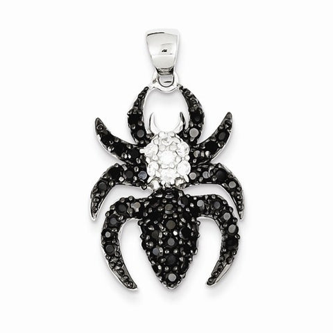 Sterling Silver Black & White CZ Spider Pendant, Pendants for Necklace