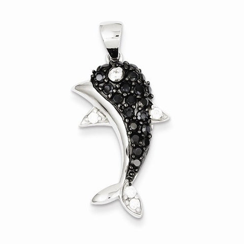 Sterling Silver Black & White CZ Dolphin Pendant, Pendants for Necklace