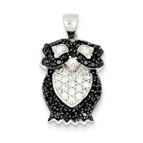 Sterling Silver Black & White CZ Owl Pendant, Pendants for Necklace