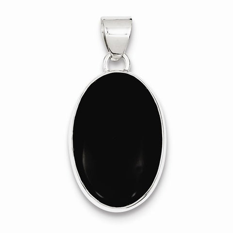 Sterling Silver Onyx Polished Oval Pendant, Pendants for Necklace
