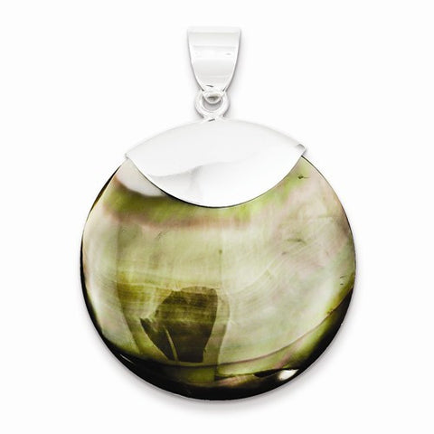 Sterling Silver Stone Polished Round Black Shell Pendant, Pendants for Necklace