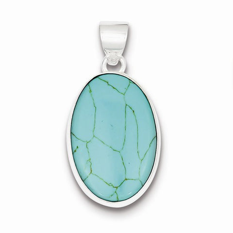 Sterling Silver Turquoise Polished Oval Pendant, Pendants for Necklace