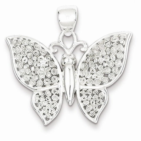Sterling Silver Polished & Textured Butterfly Pendant, Pendants for Necklace