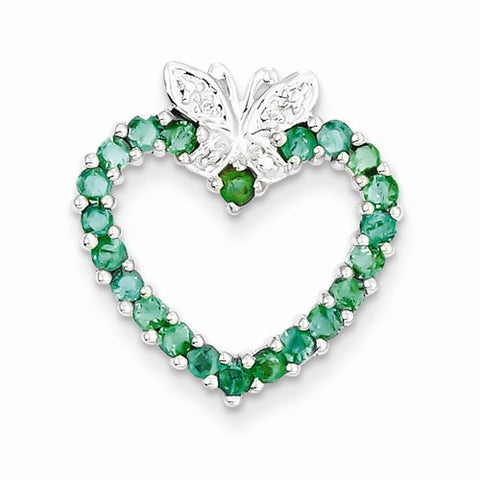 Sterling Silver Emerald & Diamond Heart Pendant, Pendants for Necklace
