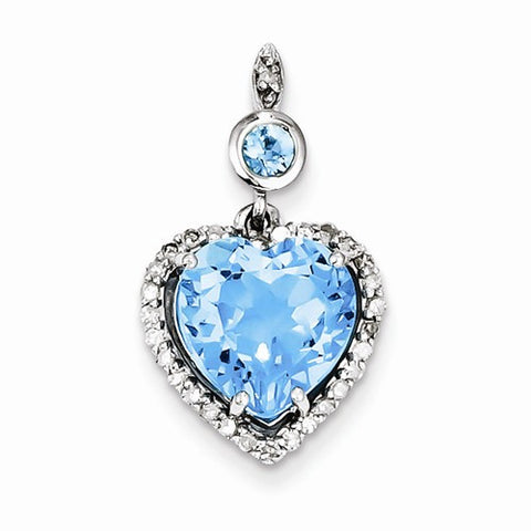 Sterling Silver Diamond & Light Swiss Blue Topaz pendant, Classy Pendants for Necklace
