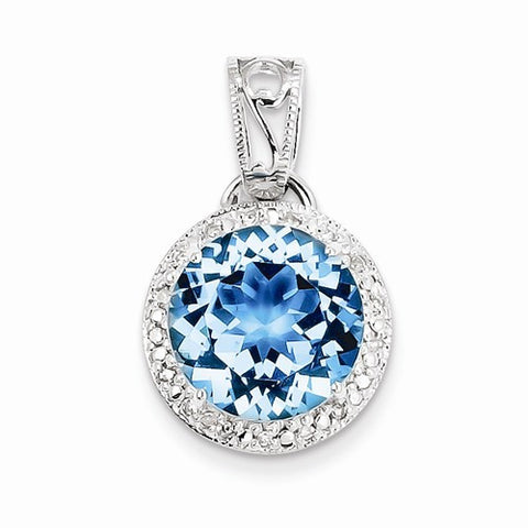 Sterling Silver Light Swiss Blue Topaz & Diamond Pendant, Delightful Pendants for Necklace