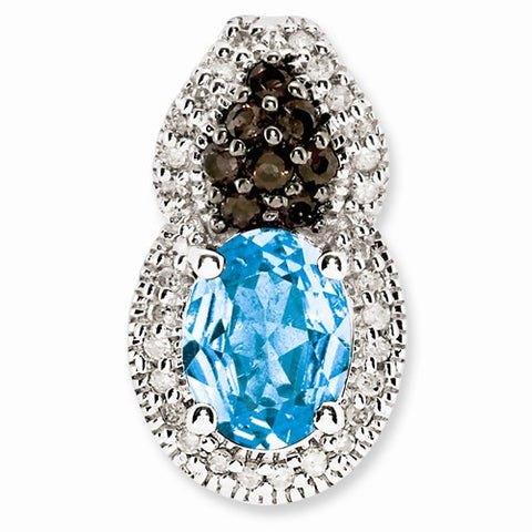 Sterling Silver Blue Topaz and Smokey Quartz & Diamond pendant, Fine Pendants for Necklace