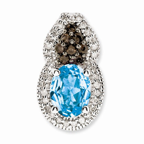 Sterling Silver Light Swiss Blue Topaz and Smokey Quartz & Diamond pendant, Pendants for Necklace