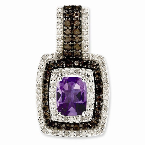 Sterling Silver Amethyst and Smokey Quartz & Diamond pendant, Pretty Pendants for Necklace