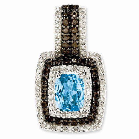 Sterling Silver Blue Topaz and Smokey Quartz & Diamond pendant, Gorgeous Pendants for Necklace