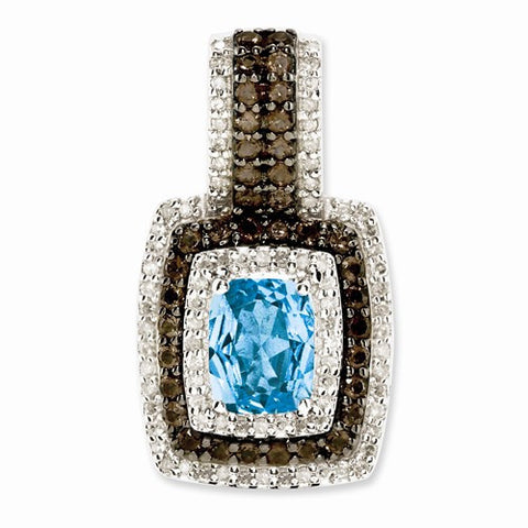 Sterling Silver Light Swiss Blue Topaz and Smokey Quartz & Diamond pendant, Lovely Pendants for Necklace