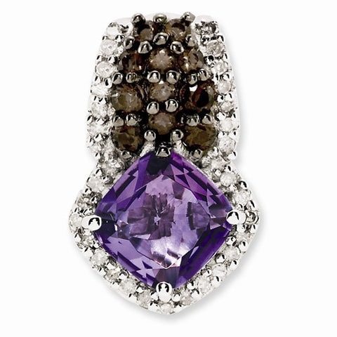 Sterling Silver Amethyst and Smokey Quartz & Diamond pendant, Stylish Pendants for Necklace