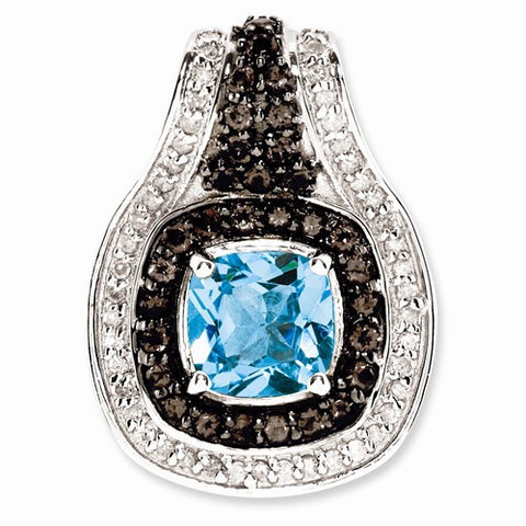 Sterling Silver Blue Topaz and Smokey Quartz & Diamond Pendant, Appealing Pendants for Necklace