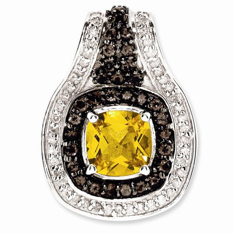 Sterling Silver Citrine and Smokey Quartz & Diamond pendant, Charm