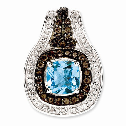 Sterling Silver Light Swiss Blue Topaz and Smokey Quartz & Diamond pendant, Adorable Pendants for Necklace