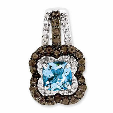 Sterling Silver Light Swiss Blue Topaz and Smokey Quartz & Diamond pendant, Beautiful Pendants for Necklace